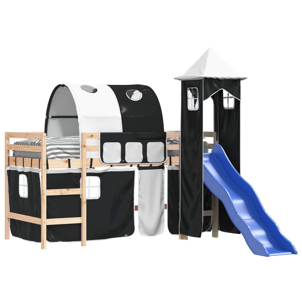 vidaXL Kids' Loft Bed with Tower White&Black 80x200cm Solid Wood Pine vidaXL
