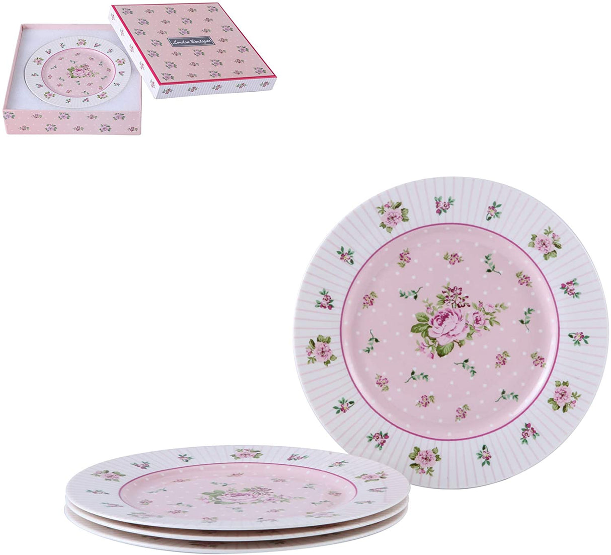 Elegant Cake Plate Set featuring floral designs and a pink colour scheme, beautifully packaged