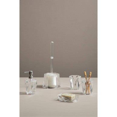 Orsina crystal bathroom accessories set featuring a Lotion Dispenser and toothbrush holder