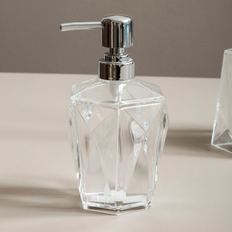 Orsina Clear Diamond-Shaped Lotion Dispenser with Chrome Pump for Elegant Bathroom Decor