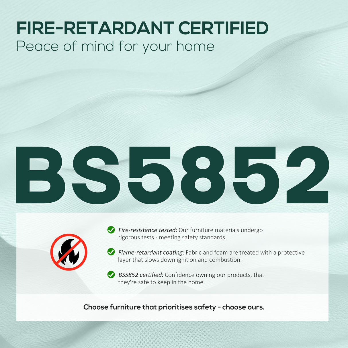 Fire-retardant certified information for Wise Galleria Loveseat Sofa ensuring safety and peace of mind