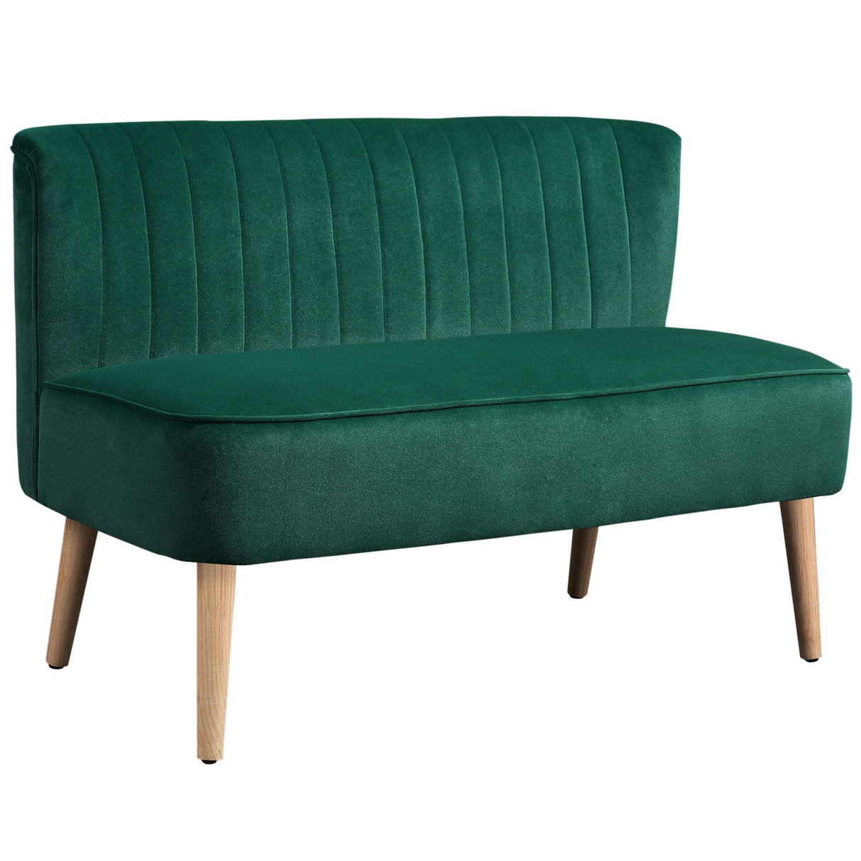 Stylish green Loveseat Sofa with ribbed upholstery and wooden legs for modern living spaces