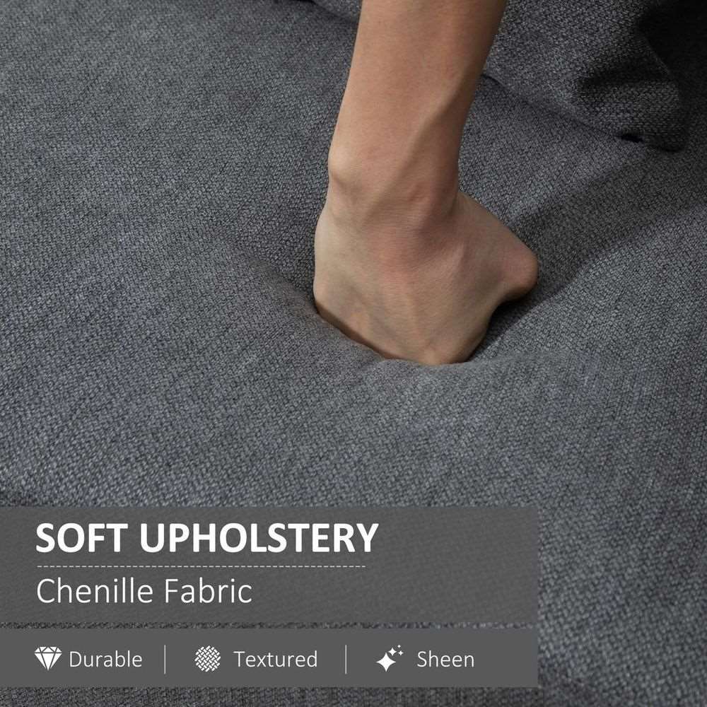 2-Seat Loveseat Sofa Chenille Fabric Upholstered Couch Rubberwood Legs, Grey HOMCOM