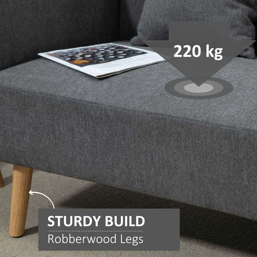 2-Seat Loveseat Sofa Chenille Fabric Upholstered Couch Rubberwood Legs, Grey HOMCOM