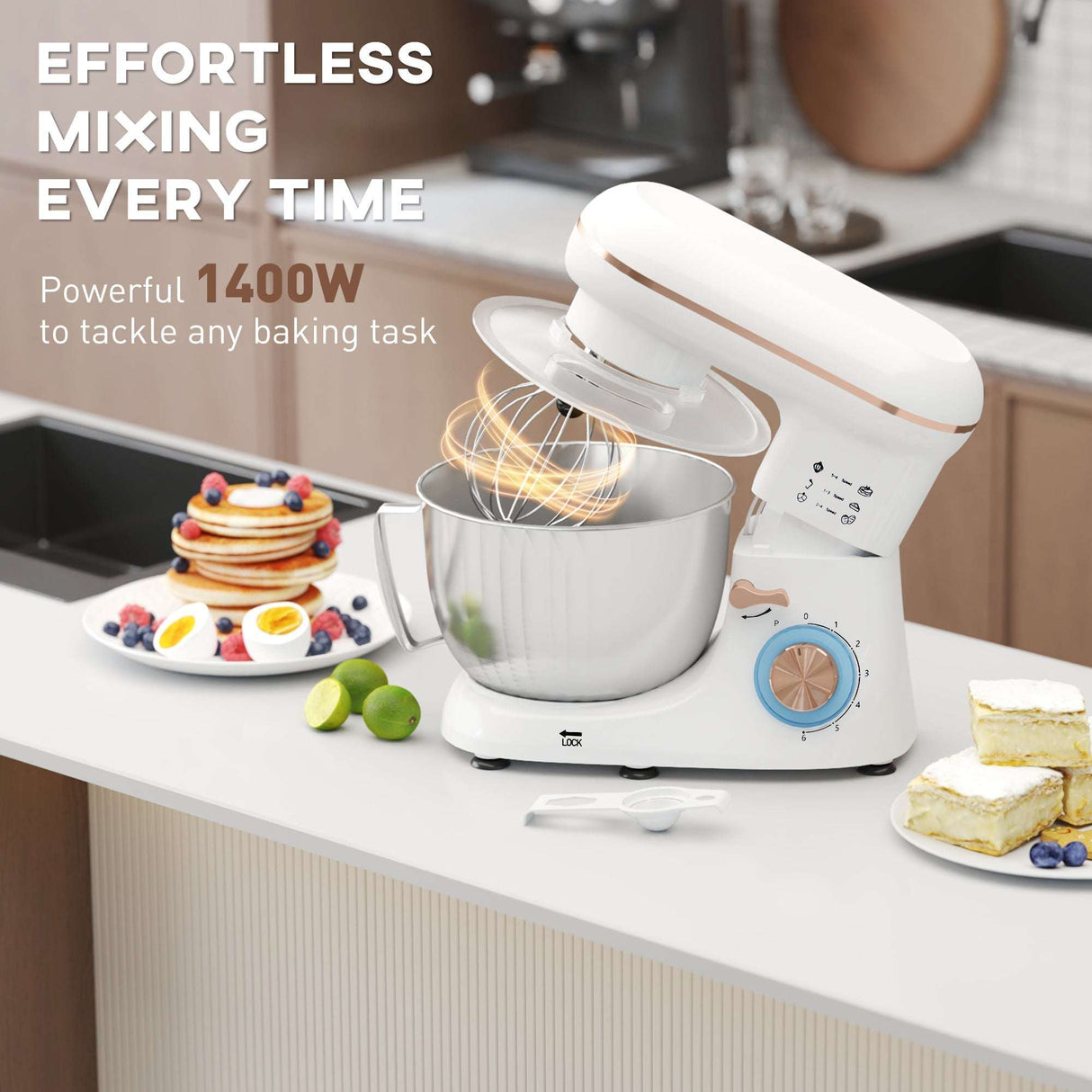 Wise Galleria Stand Mixer with 1400W Power for Effortless Baking and Mixing Tasks