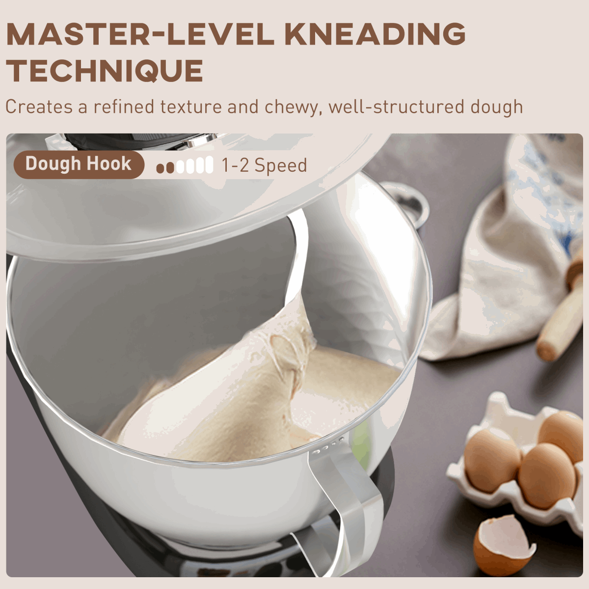 HOMCOM Electric Stand Mixer, 4.5L Food Mixer with Dough Hook, Whisk HOMCOM