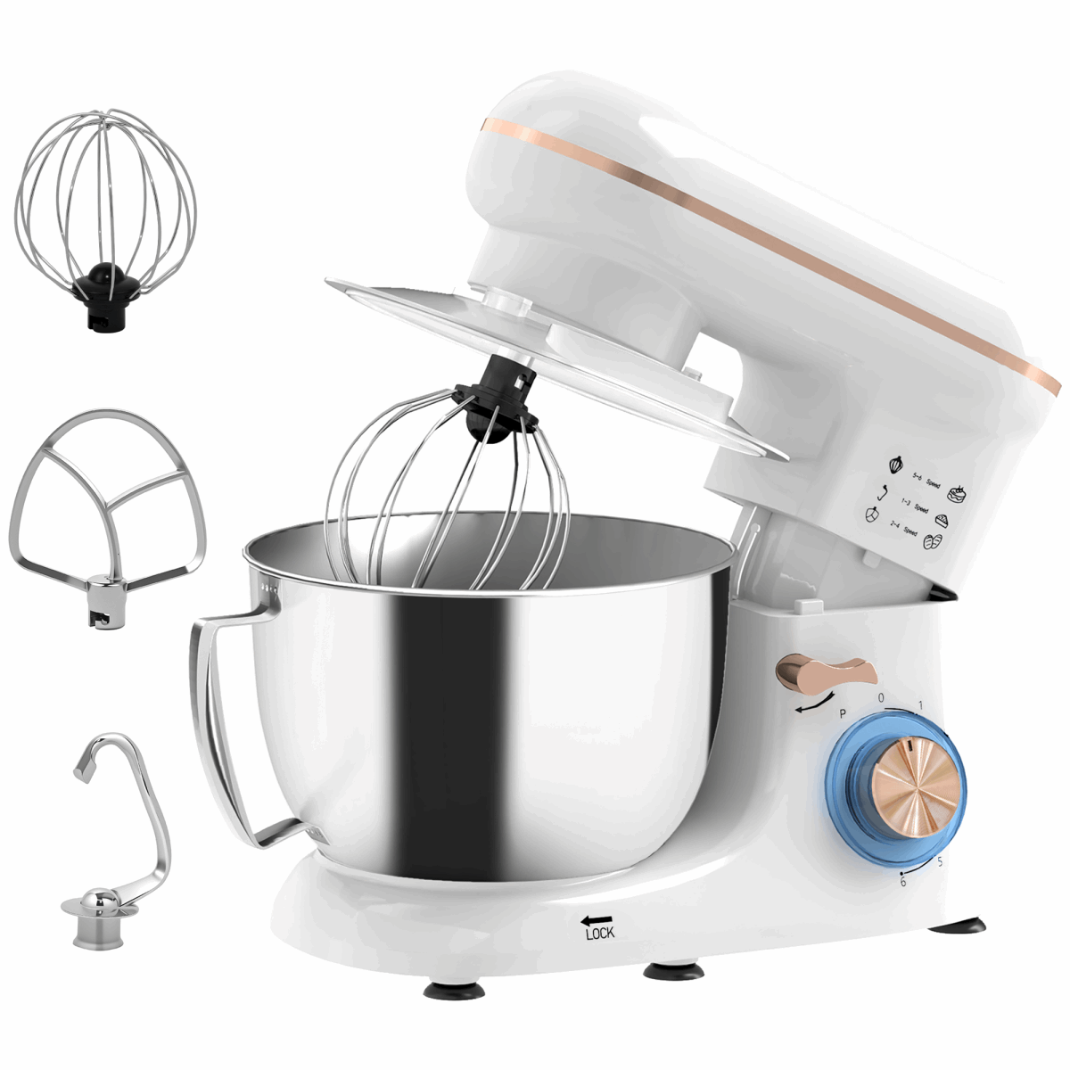 HOMCOM Electric Stand Mixer, 4.5L Food Mixer with Dough Hook, Whisk White HOMCOM