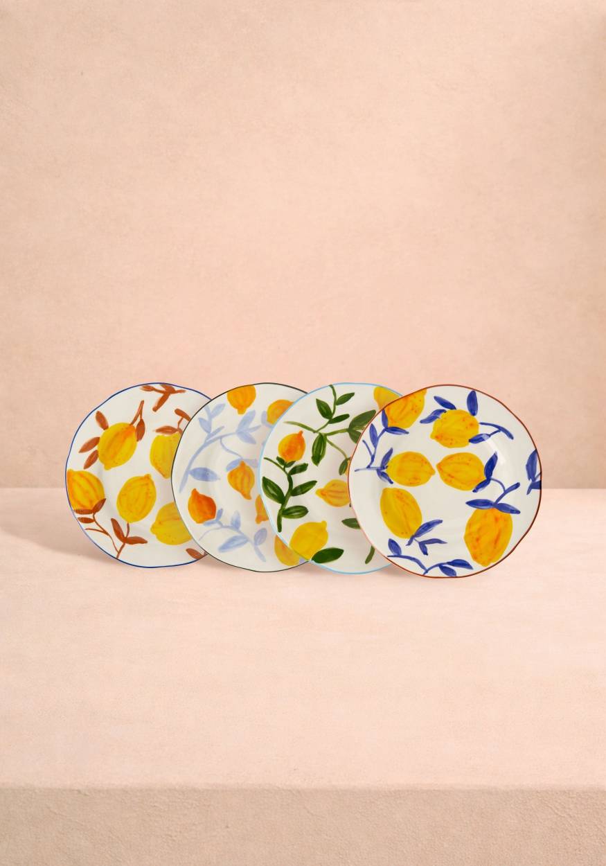 Set of Casa by Josephine Jenno Lunch Plates featuring vibrant lemon and leaf designs