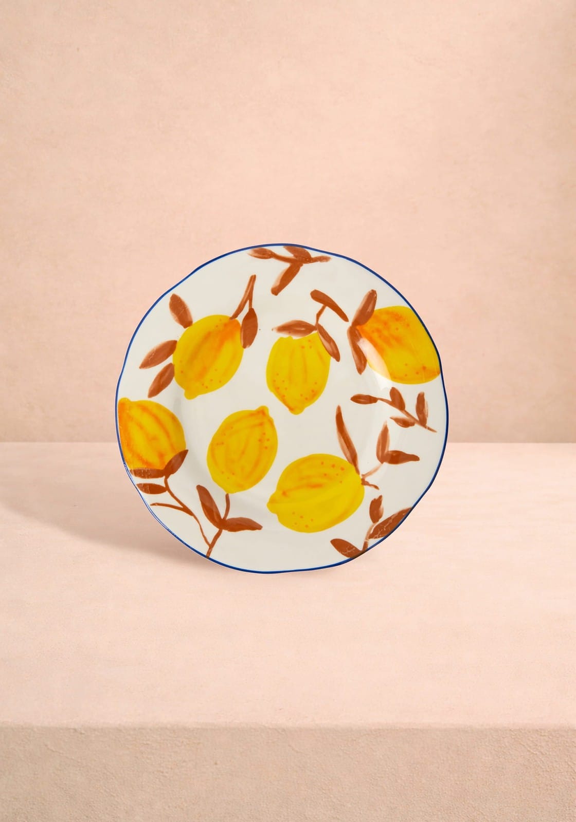 Casa by Josephine Jenno Lunch Plates in white with yellow lemon design and brown branches