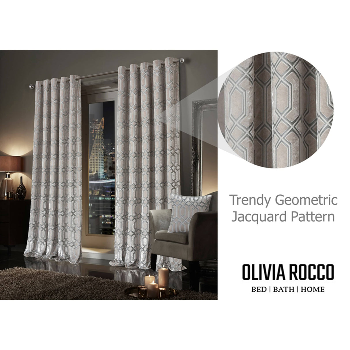 Luxe Geo Velvet Eyelet Curtains for Bedroom and Lounge
