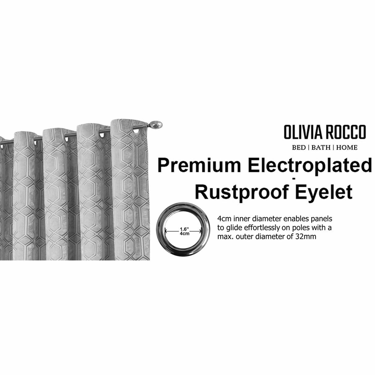 OLIVIA ROCCO Premium Electroplated Rustproof Eyelet Curtains with 4cm inner diameter for easy gliding