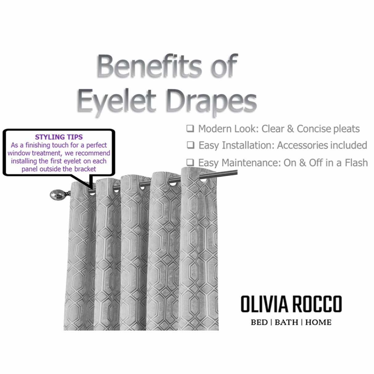 Olivia Rocco Eyelet Curtains with modern pleats and easy installation features for stylish home decor