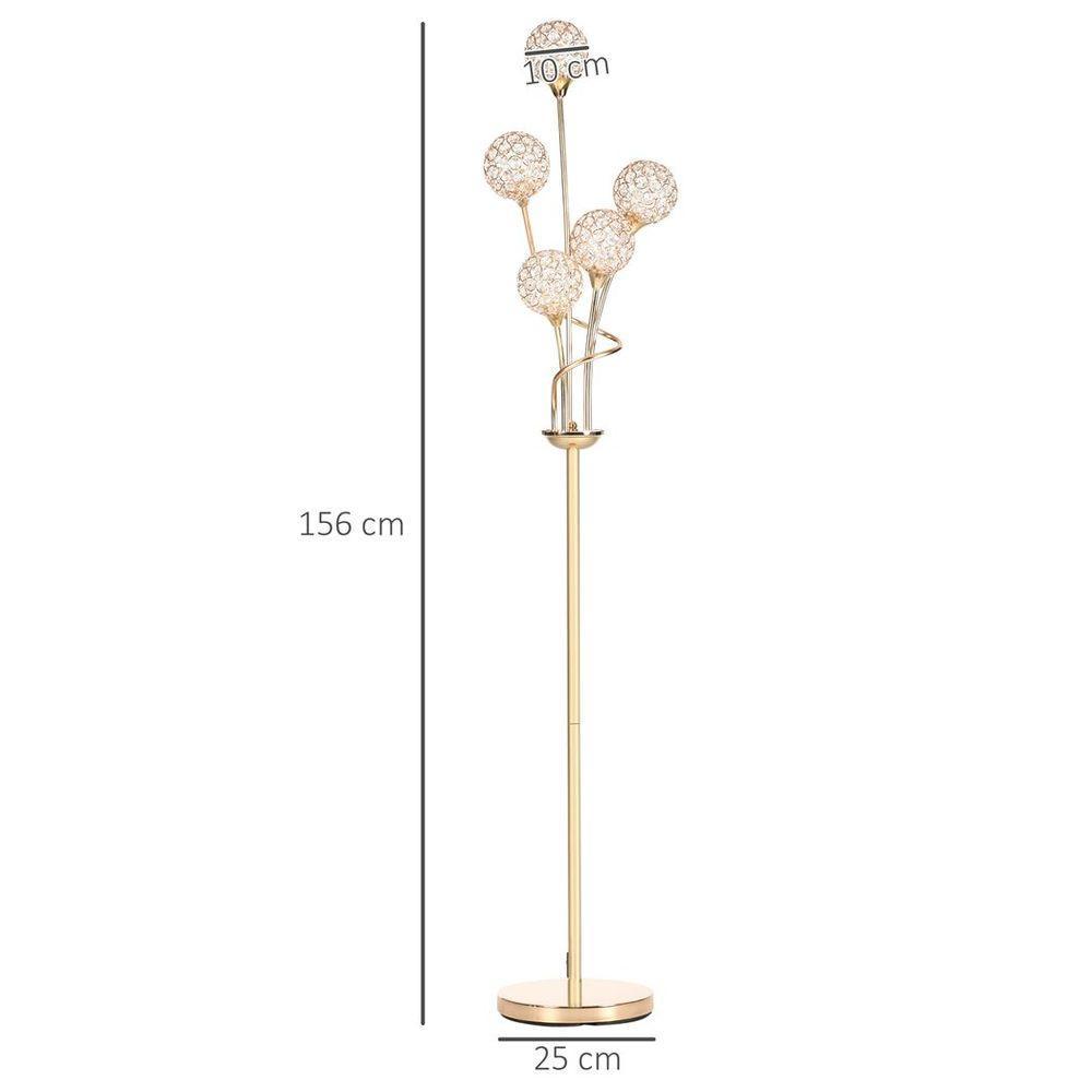 K9 Crystal Floor Lamp for Living Room, 5 Light Upright Standing Lamp, Gold HOMCOM