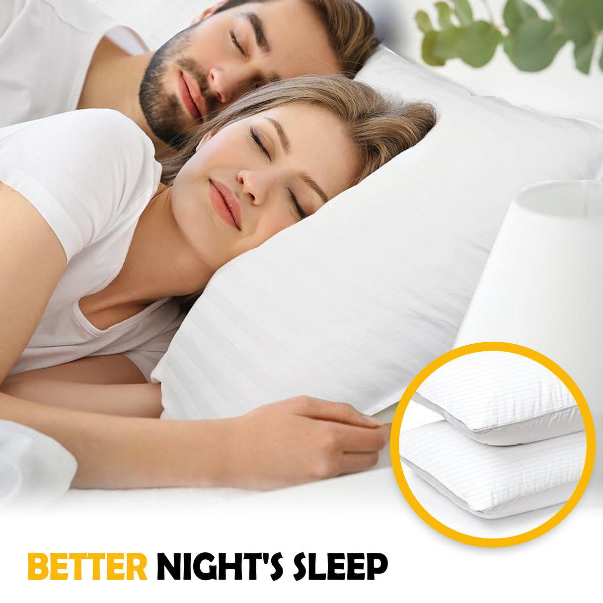 Couple sleeping comfortably on OLIVIA ROCCO luxury pillows for a better night's sleep