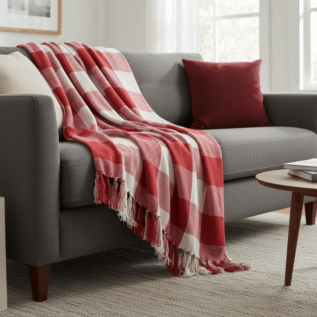 Red Chequered Cotton Throw