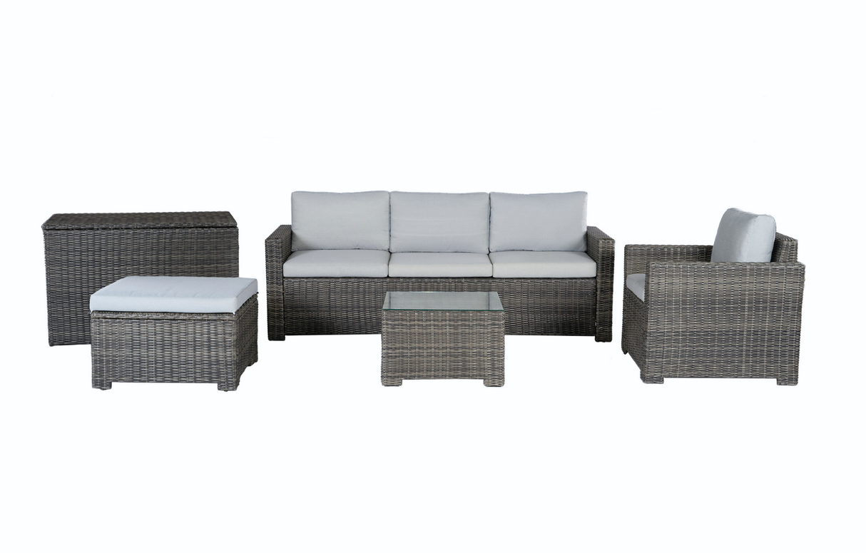 MINT Outdoor Garden Sofa Set with plush cushions and stylish grey wicker design for outdoor relaxation