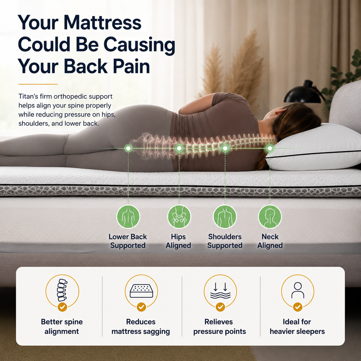 Brightr Sleep Mattress Topper providing firm orthopedic support for better spine alignment and back pain relief