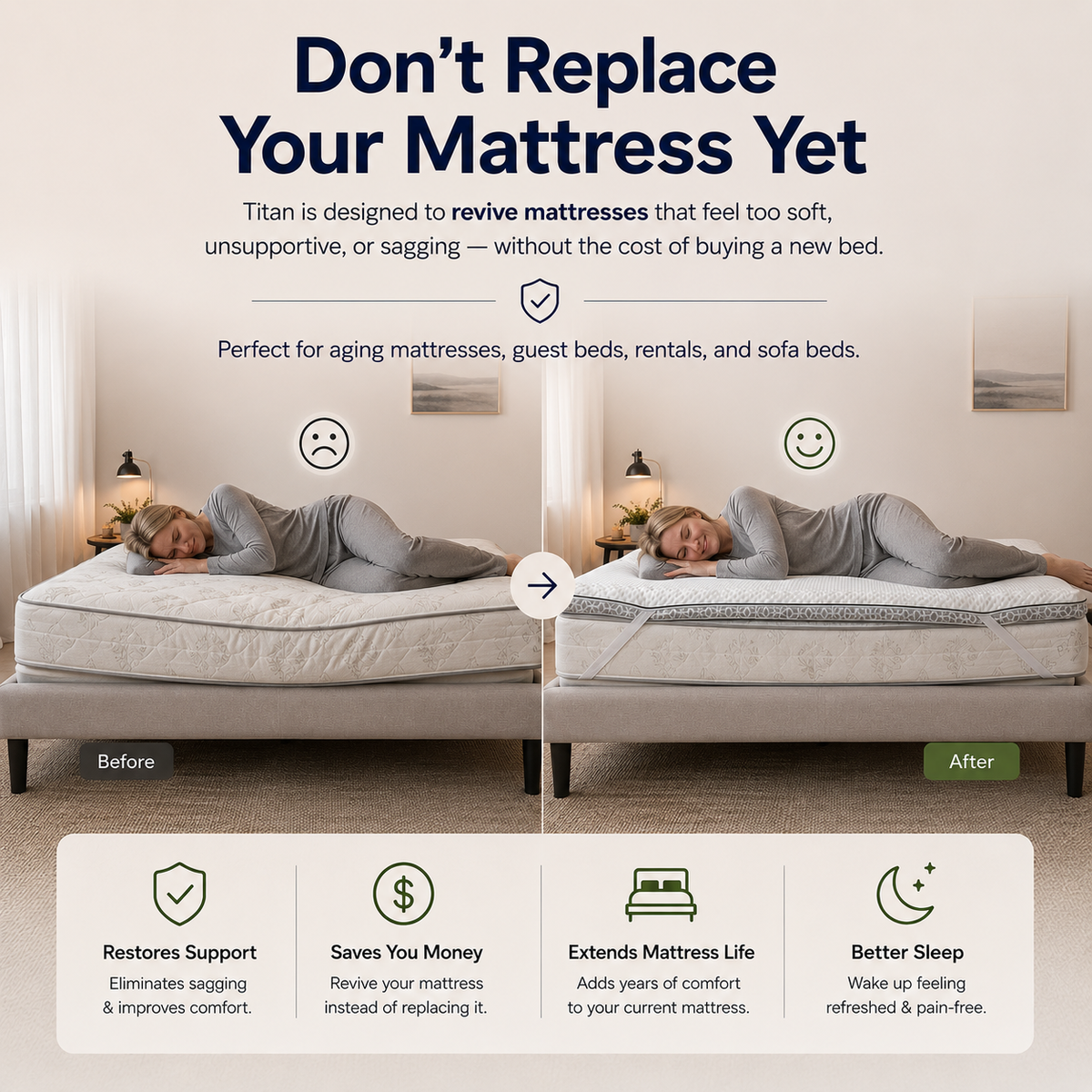 Brightr Sleep Mattress Topper designed to restore support and improve comfort for better sleep.