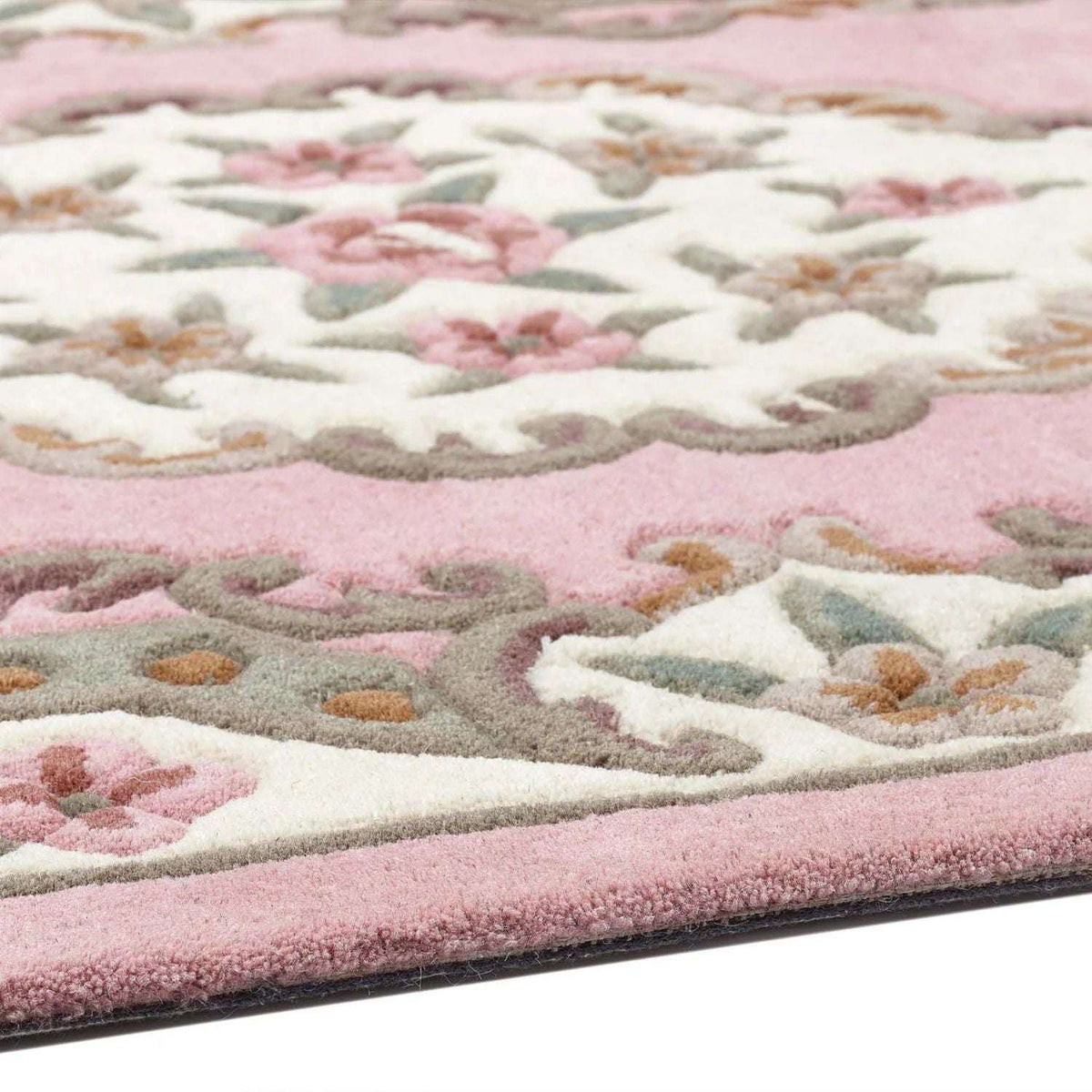 Decorative Medallion Rug with Floral Patterns in Soft Pink and Ivory for Home Decor
