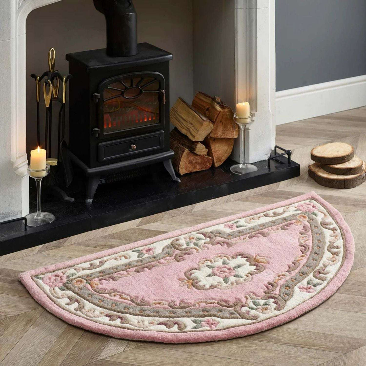 Elegant Medallion Rug in soft pink with floral patterns, perfect for enhancing living spaces