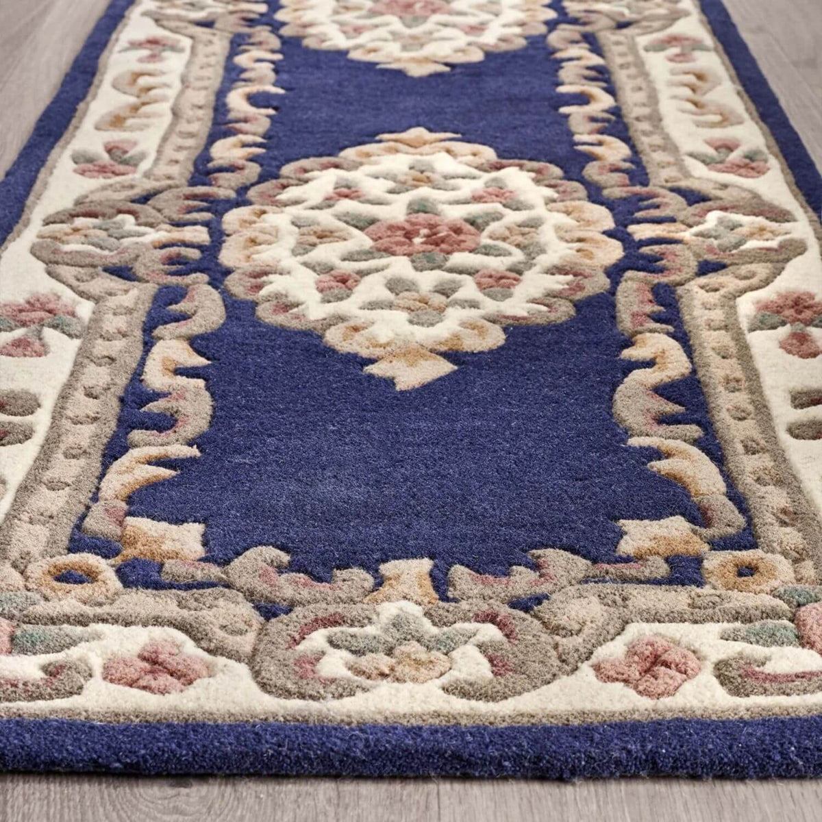 Elegant Medallion Rug in rich blue with intricate floral patterns for stylish home decor