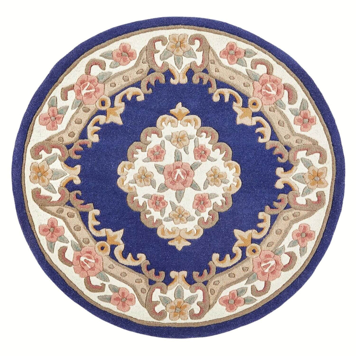 Elegant round Medallion Rug with floral patterns and rich blue background for stylish interiors