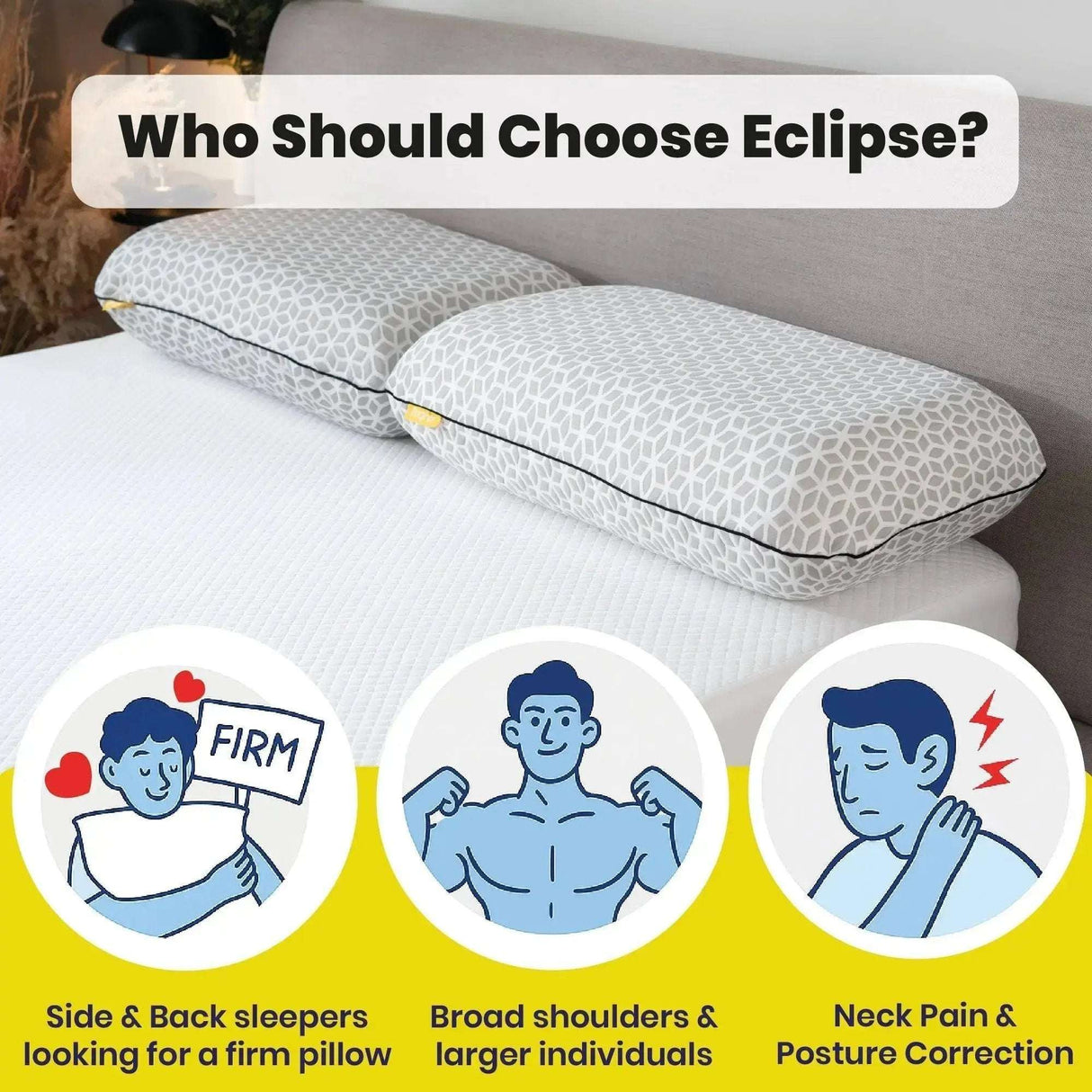 Brightr Eclipse Memory Foam Pillow designed for side sleepers needing firm support and posture correction