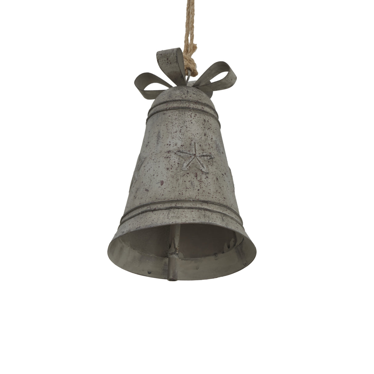 Metal Hanging Bell with Rustic Finish and Bow for Festive Christmas Decorations