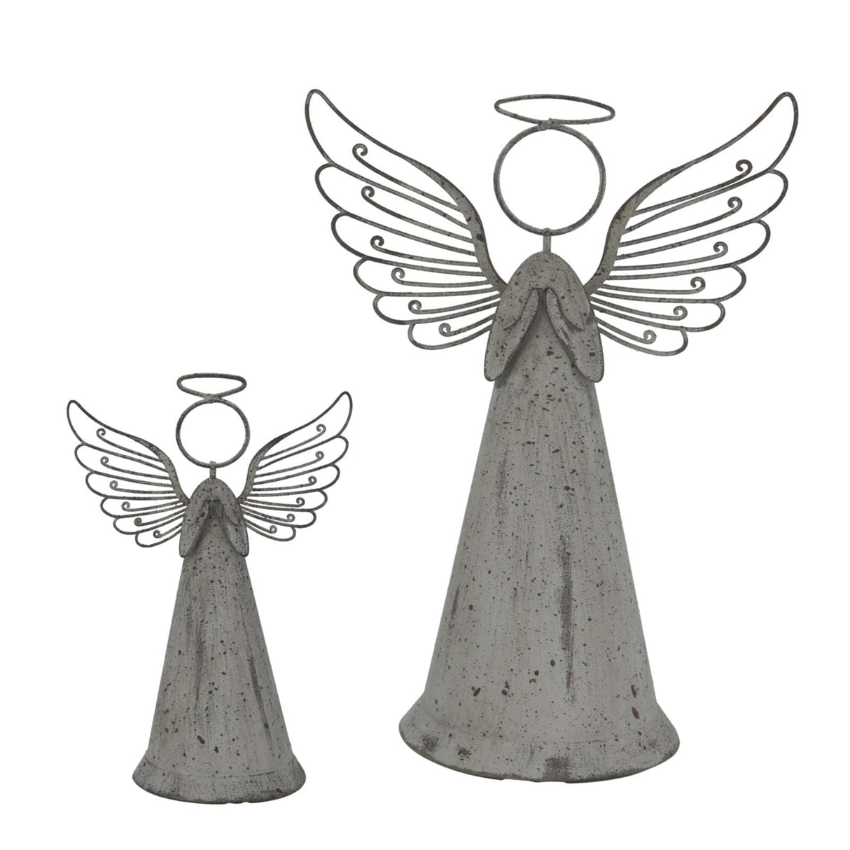 Set of Two Metal Standing Angel Decorations with Delicate Wire Wings for Christmas Room Decor