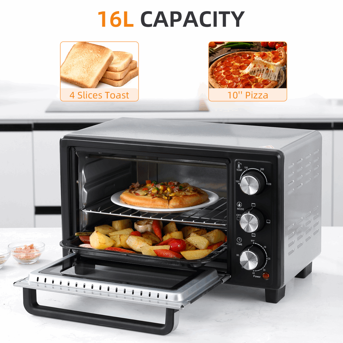 Mini Oven, 16L Grill, Toaster Oven Timer 1400W Grill HOMCOM