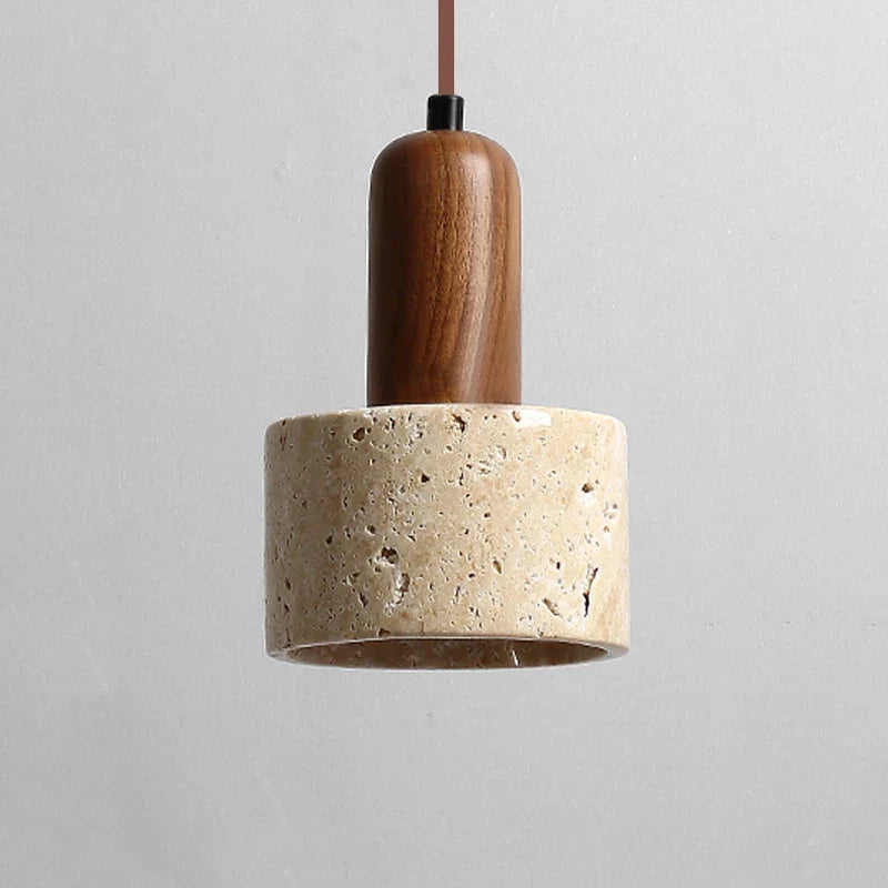 Stylish Pendant Light with a wooden top and textured stone base for modern home decor