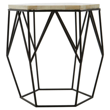 Orsina Side Table with Geometric Metal Base and Stylish Wooden Top for Modern Interiors