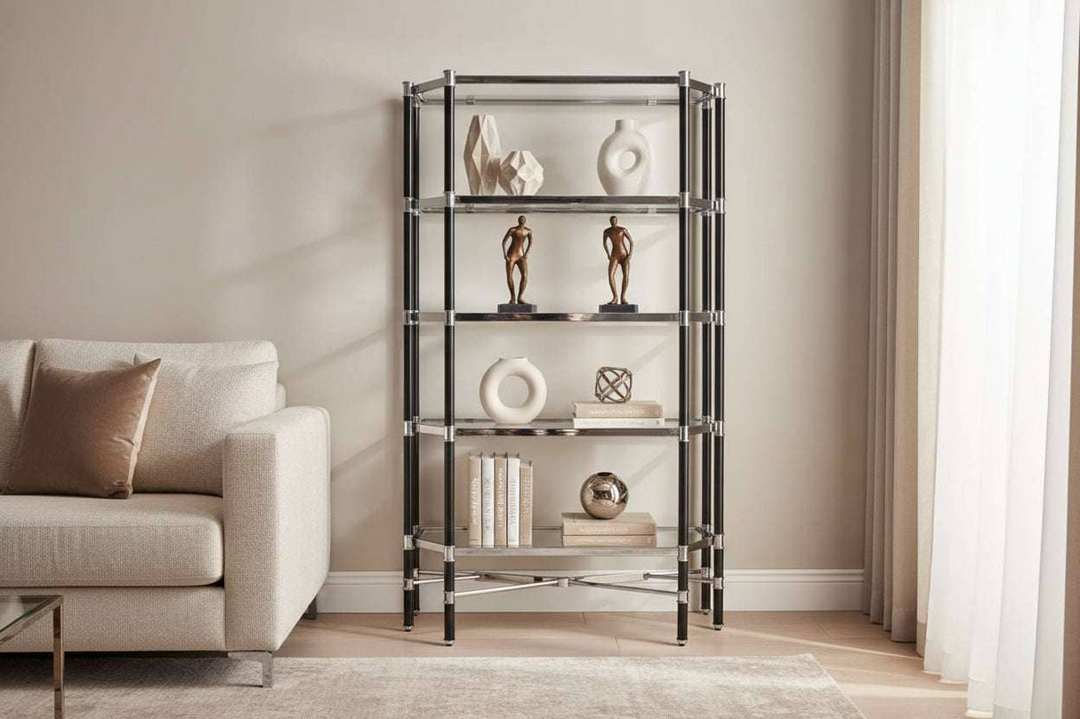 Allessi 5 Shelf Unit In Silver Metal and Black Frame Orsina