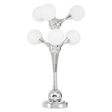 Orsina Modern Chrome Table Lamp with Five White Glass Spheres for Stylish Lighting