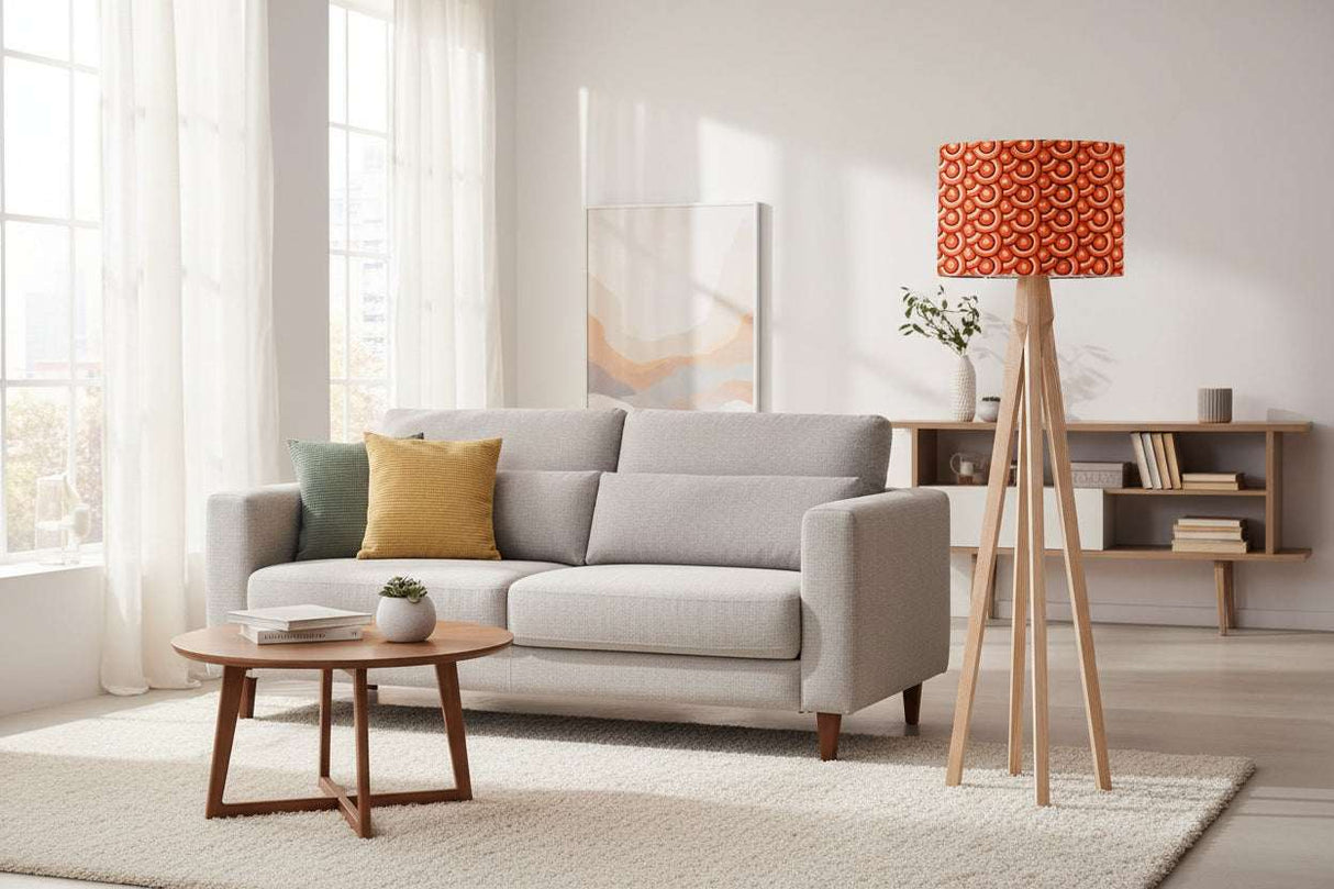 Stylish Shadow Bright lampshade on a modern floor lamp in a bright living room setting
