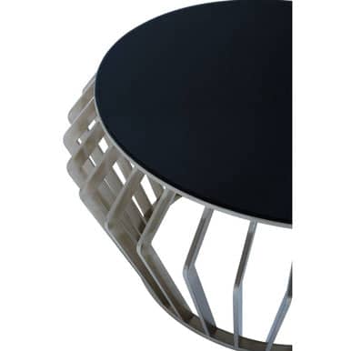 Ackley Silver Round Coffee Table with Black Glass Orsina
