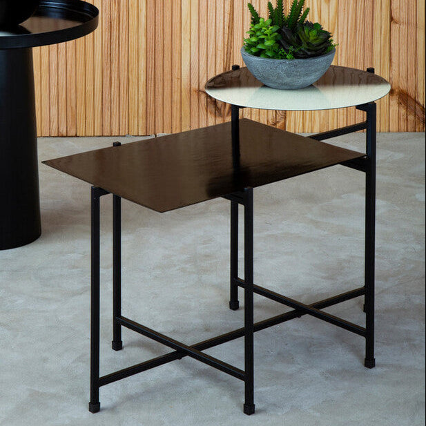Orsina Modern Side Table with Two-Tier Design and Black Metal Frame for Stylish Living Spaces