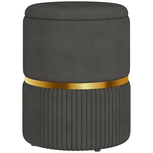 HOMCOM Round Pouffe, Storage Footstool with Cushioned Top HOMCOM