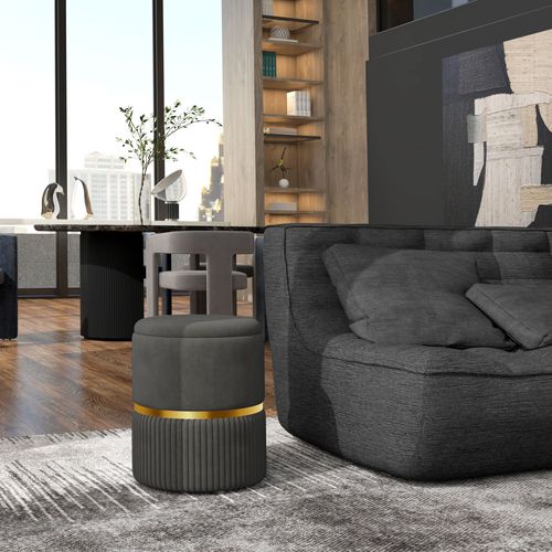 HOMCOM Round Pouffe, Storage Footstool with Cushioned Top HOMCOM