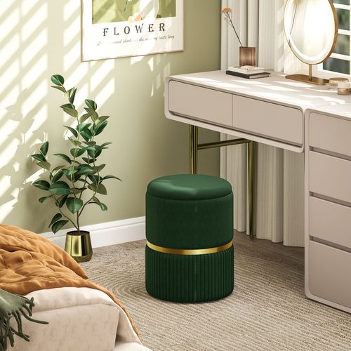 HOMCOM Round Pouffe, Storage Footstool with Cushioned Top HOMCOM