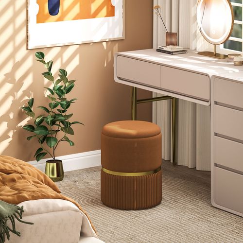 HOMCOM Round Pouffe, Storage Footstool with Cushioned Top HOMCOM
