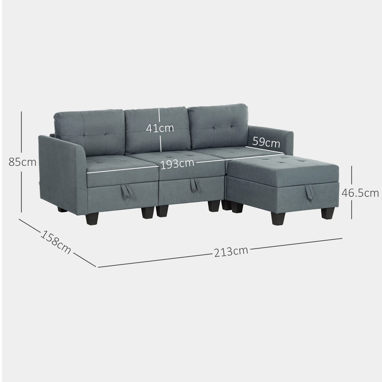 Wise Galleria Modular Sofa in Grey with Dimensions 213cm x 158cm for Versatile Seating