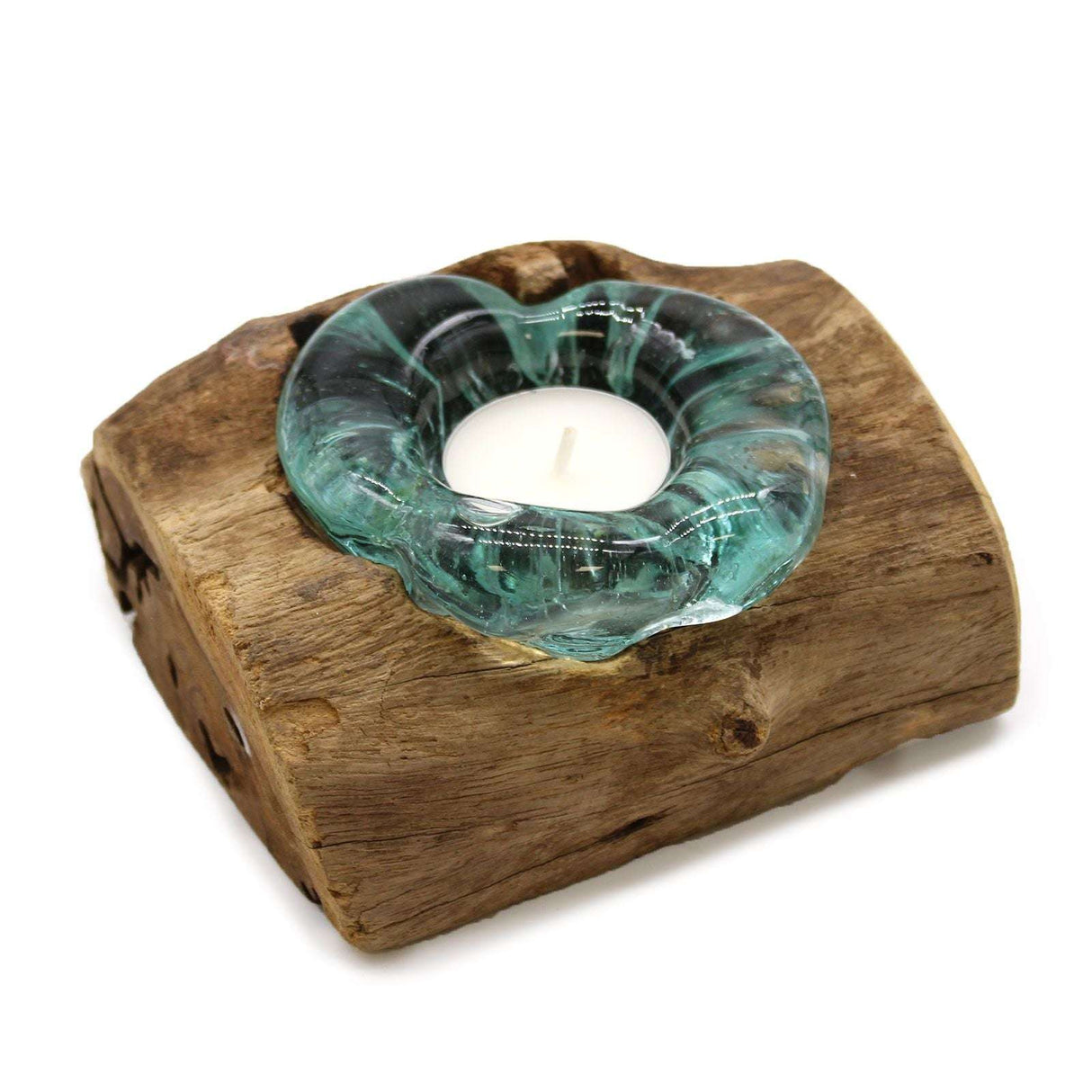Molton Glass Candle Single Holder on Wood AW Dropship UK