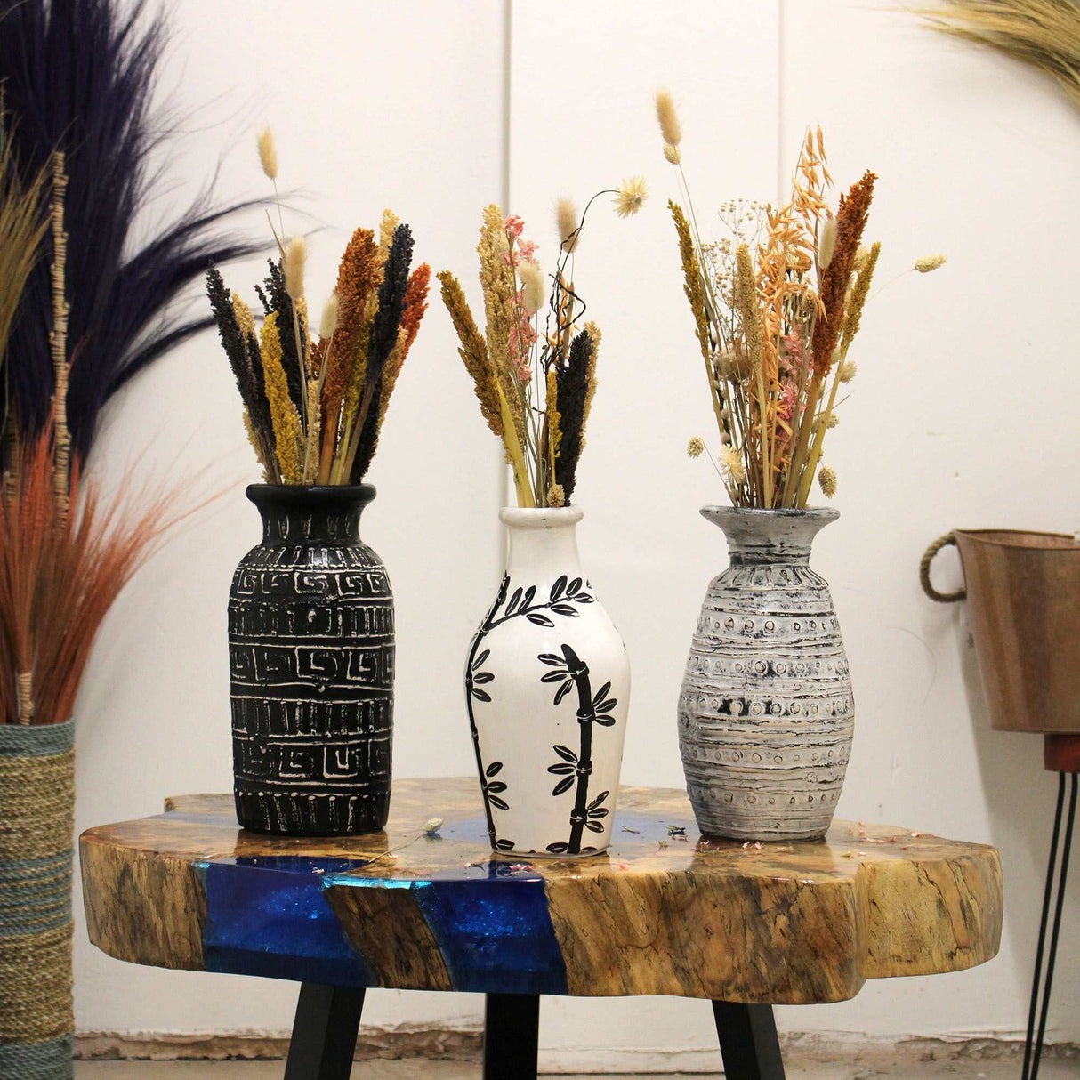 Bamboo Motif Straight Vase - Natural AW-Dropship