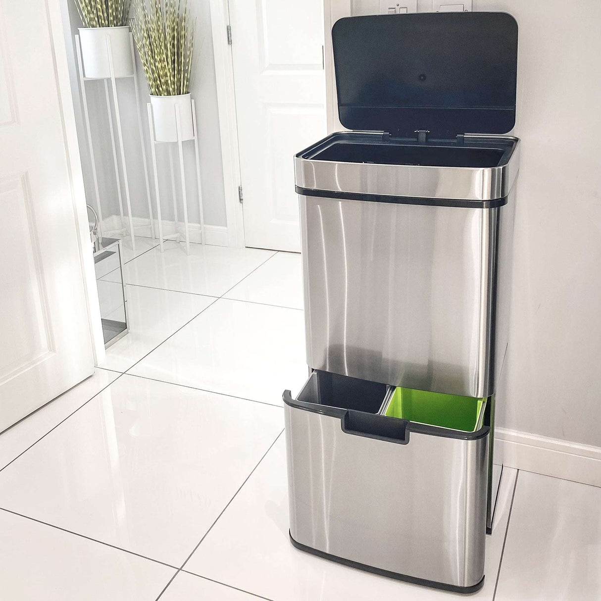Motion Sensor Rubbish Bin, 3 Compartments Removable Lid Stainless Steel HOMCOM Unbranded