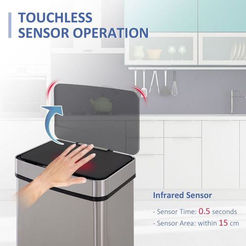 Motion Sensor Rubbish Bin, 3 Compartments Removable Lid Stainless Steel HOMCOM Unbranded