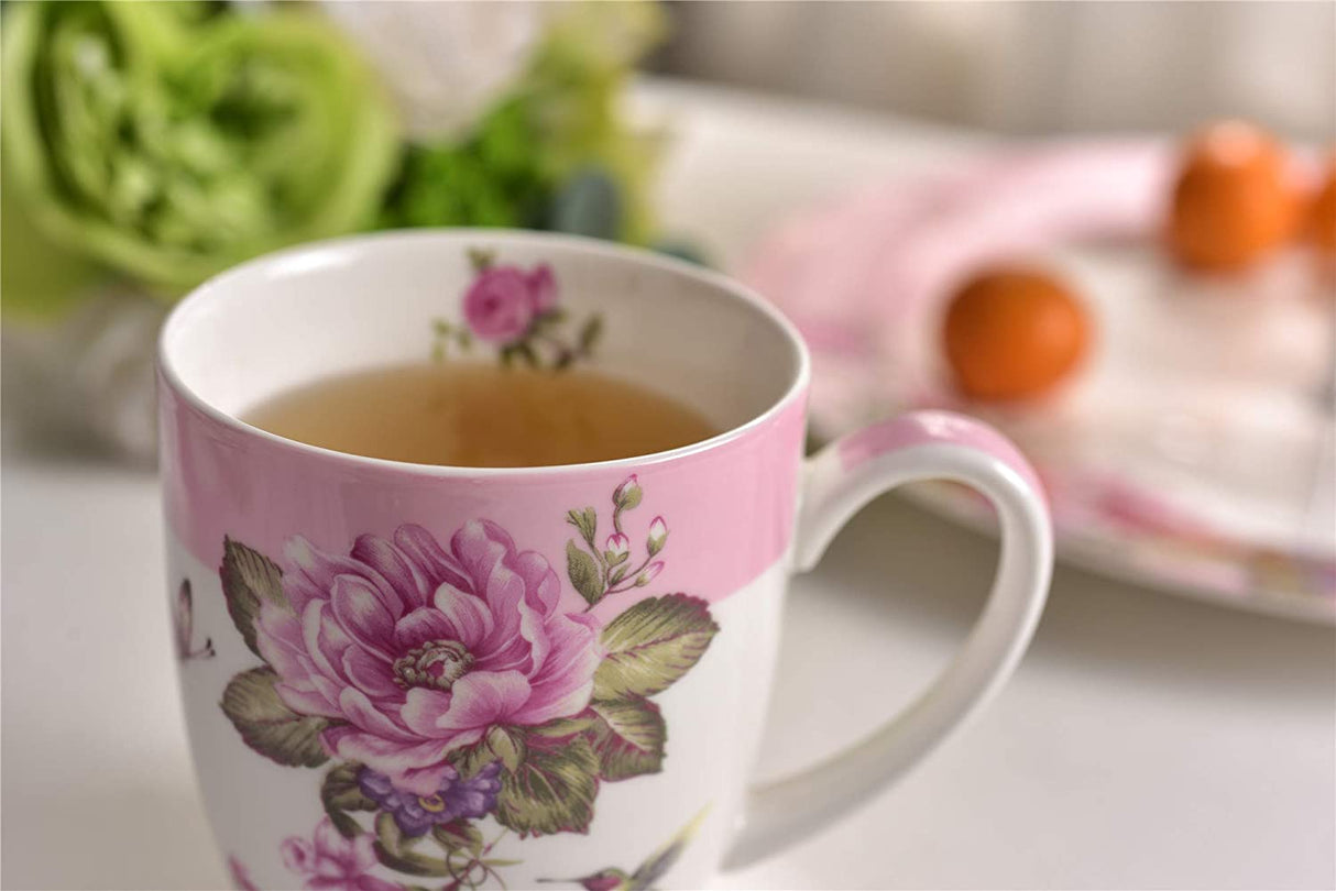 Elegant Mug Set featuring floral design with pink accents, perfect for tea or coffee lovers