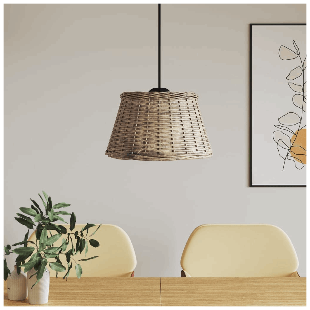 vidaXL Woven Lamp Shade in Natural Rattan Hanging Above a Modern Dining Table