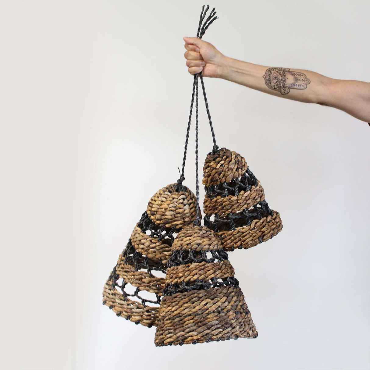 Natural Banana Leaf and Hitam Raffia Lamp Shades in Unique Designs Handcrafted for Eco-Friendly Homes