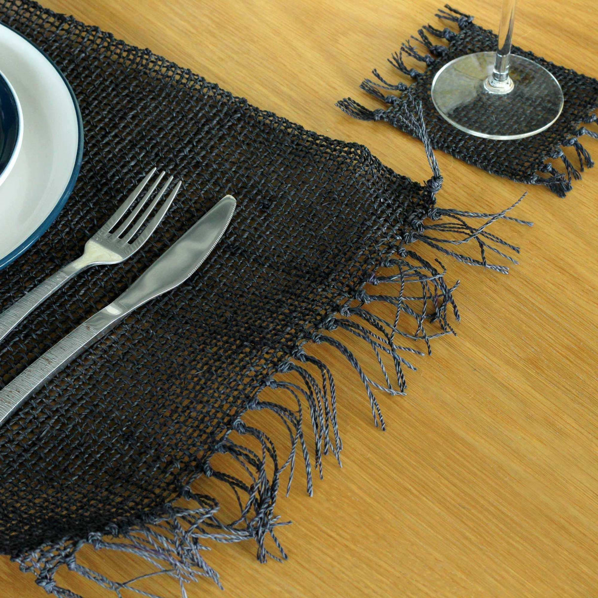 Seagrass Fringe Natural Placemat - Black AW-Dropship